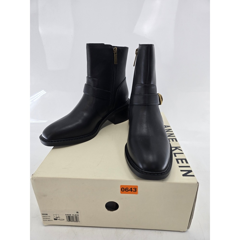 Anne Klein Akamias Ankle Boots Womens 8 Black Smooth Buckle Zip - New